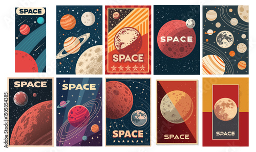 Vintage Planet & Cosmos Poster Series: Retro Galaxy Illustrations