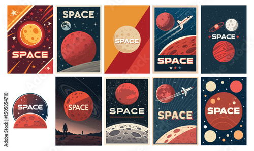 Vintage Planet & Cosmos Poster Series: Retro Galaxy Illustrations