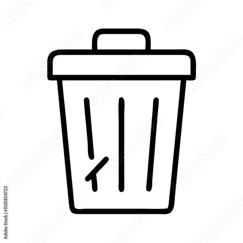 Simple outline illustration of a trash bin on a white background  