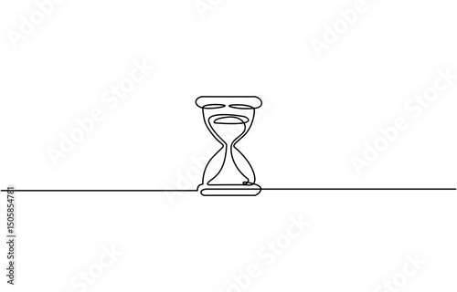 One continuous line drawing of sand hourglass. Vintage timer as Countdown concept, One line continuous hourglass. Line art hourglass outline.