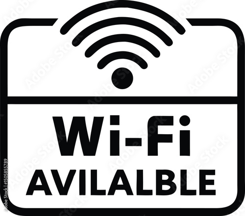 Wi-Fi Available Vector Sign – Bold Line Signal Icon on White Background for Cafes, Hotels, Restaurants, Public Spaces, Digital Designs, Stickers, and Internet Access Labels