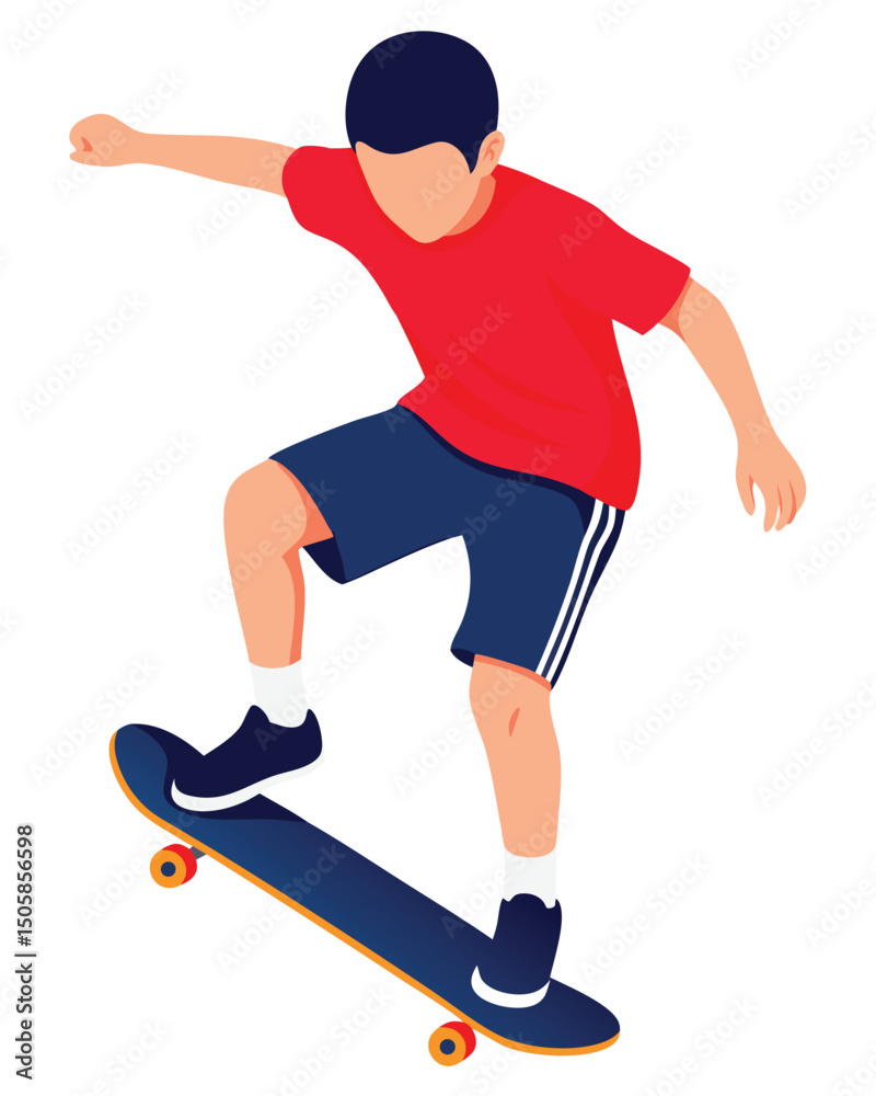 Fototapeta premium Cartoon Character Performing Skateboarding Trick in Vibrant Colors on a Skateboard