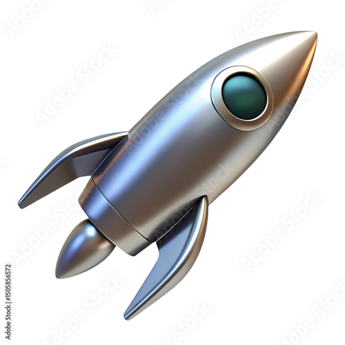 Silver rocket ship cartoon 3d model isolated on transparent background
