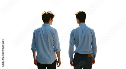Two Men in Blue Shirts Facing Away Isolated on Transparent Background Photo