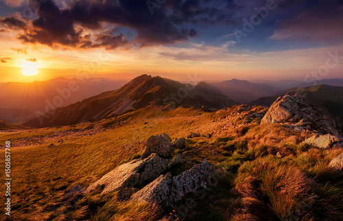 Generated Breathtaking sunrise over misty hills and valleys, captured during the golden hour. The soft morning fog, warm light, and serene natural landscape create a peaceful and atmospheric countrysi