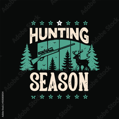 Hunting T-shirt Design | Vintage Hunting T-Shirt Design – Deer, Rifle, and Outdoor Adventure Graphic