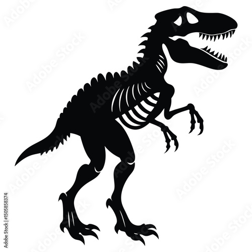 Silhouette of a tyrannosaurus rex skeleton in a powerful pose against a plain white background