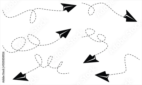 Vector Illustration of Paper Airplanes with Dotted Flight Paths