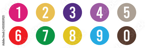 simple colorful  bullet points number set from one to nine simple flat style a number of numbers that are in a circle a number on a white background with circle and 1 to 9 and 0 in red circle. Eps10