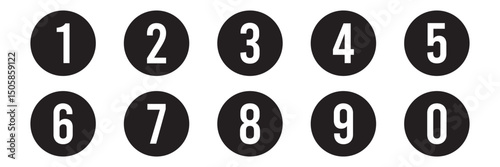 simple black color bullet points number set from one to nine simple flat style a number of numbers that are in a circle a number on a white background with black circle and 1 to 9 and 0 in red circle 
