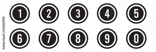 simple black color bullet points number set from one to nine simple flat style a number of numbers that are in a circle a number on a white background with black circle and 1 to 9 and 0 in red circle