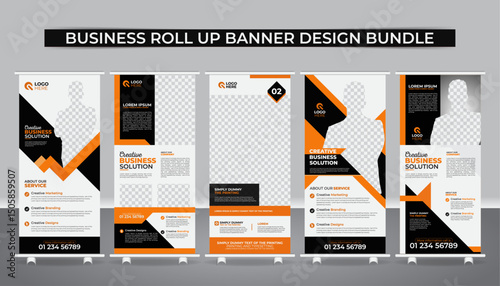 Professional Business Roll-Up Banner and Rack Card bundle, business agency business pull up vertical display banner, luxury creative rollup, pull up banner template design, 5 set collection