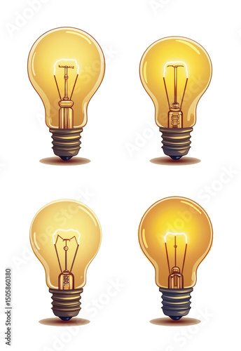 Yellow light bulbs on a transparent background.