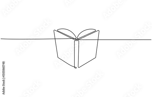 Continuous one line drawing of opened book. One line drawing illustration of book open, Open book continuous one line drawing illustration, Education and knowledge library concept in simple linear sty