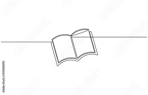 Continuous one line drawing of opened book. One line drawing illustration of book open, Open book continuous one line drawing illustration, Education and knowledge library concept in simple linear sty