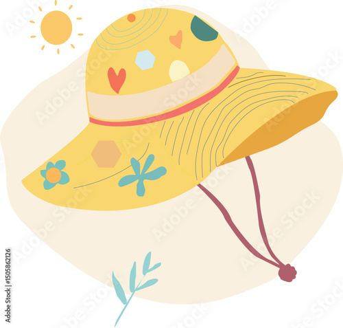 Colorful summer sun hat with floral design