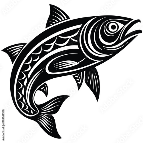 Tribal Salmon Design Vector Illustration of a Fish in Indigenous Style