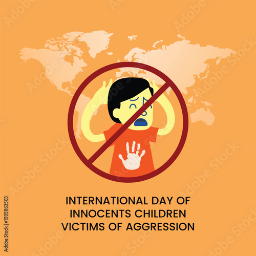 Vector illustration of Children Victims of Aggression social media story feed mockup template.