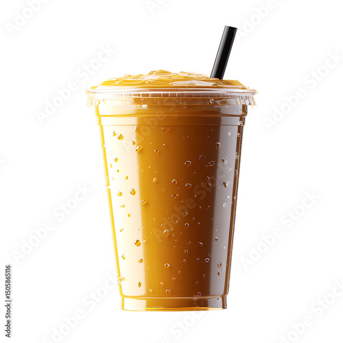 Mockup copo plástico, acrílico, arte ilustração para apresentação de marca, logomarca, logotipo. Copo de suco. Cor amarelo. Fundo transparente