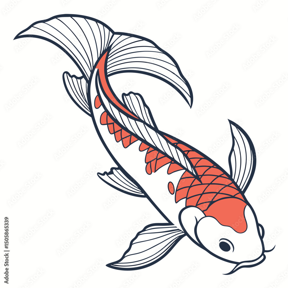 Fototapeta premium Elegant Snapper Fish Swimming Alone Vector Illustration of Marine Wildlife