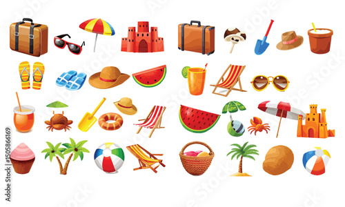 Flat and simple summer vacation icon set