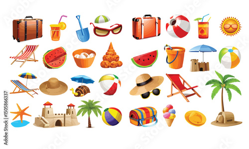 Flat and simple summer vacation icon set