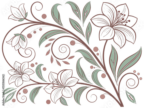 Floral illustration with stylized lilies and vines