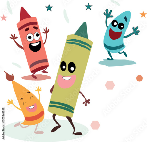 Set of colorful crayon characters
