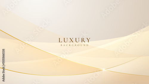 Luxury cream abstract background with golden lines. Elegant wave shapes for premium design, wedding invitation, business card, cosmetic branding, and stylish product packaging.