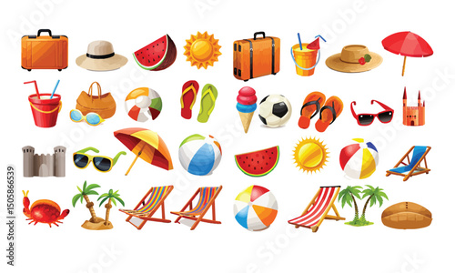 Flat and simple summer vacation icon set