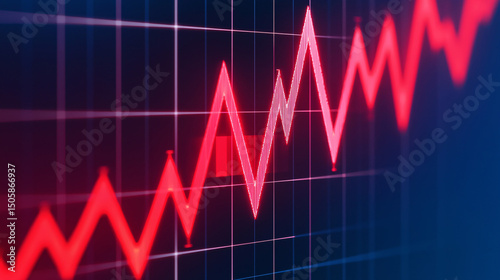 A glowing red zigzag line graph shows fluctuating data trends on a dark grid background.