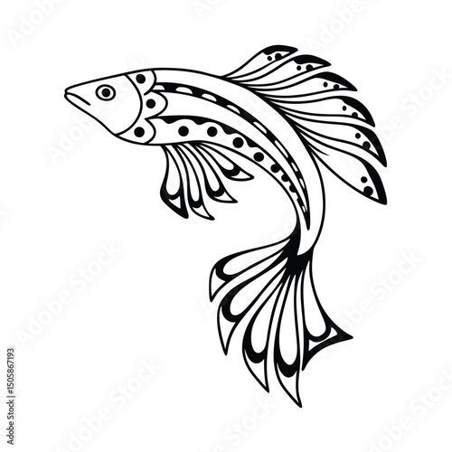 Stylized Snook Fish Illustration in Black Ink with Subtle Color Accents