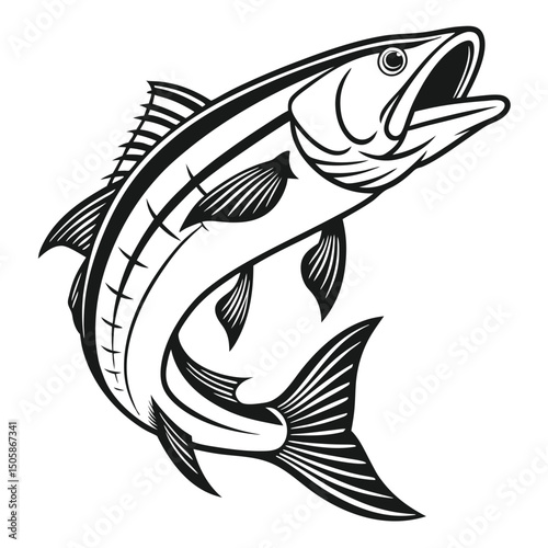 Black and White Snook Fish Logo Design for Seafood or Fishing Brand