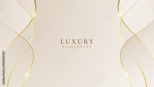 Luxury cream abstract background with golden lines. Elegant wave shapes for premium design, wedding invitation, business card, cosmetic branding, and stylish product packaging.