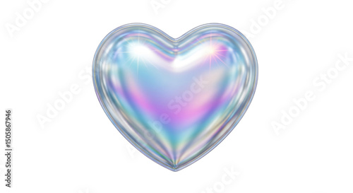 Isolated Holographic Heart with Iridescent Sheen