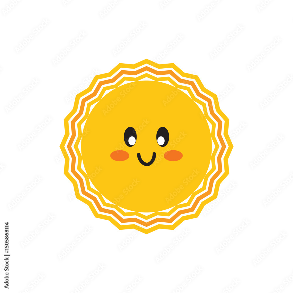 Obraz premium Vector cute smiling suns with face. Funny childish suns in flat design. Childish sunshine emoji. Baby suns with sunbeams.eps10