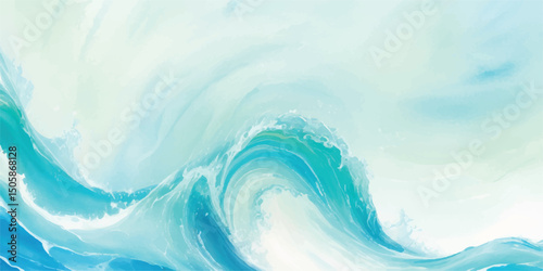 VA soothing ocean-inspired watercolor painting in gentle blue and green shades. Abstract and flowing, ideal for relaxing visuals and branding.
