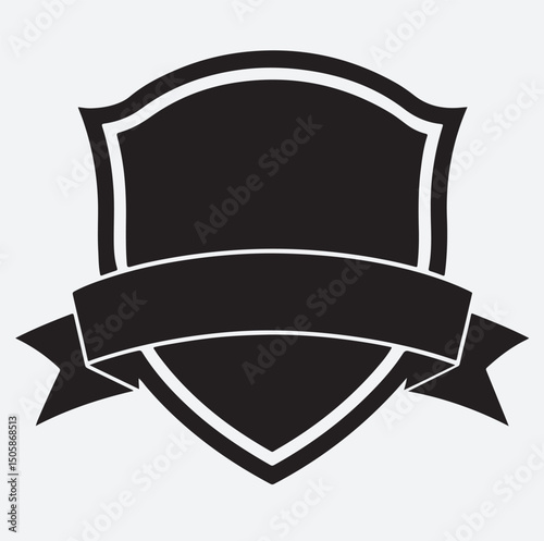 ribbon with shield icon silhouette vector art illustration, shield with ribbon
