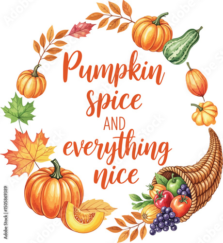 Pumpkin Spice and Everything Nice Autumn Wreath, Fall Harvest Circle Frame