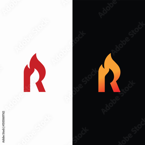 Letter R logo and fire design combination