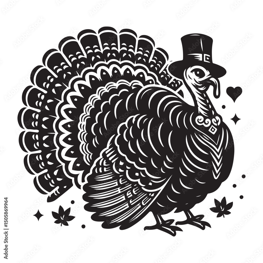 Fototapeta premium Silhouette Turkey black vector illustration white background
