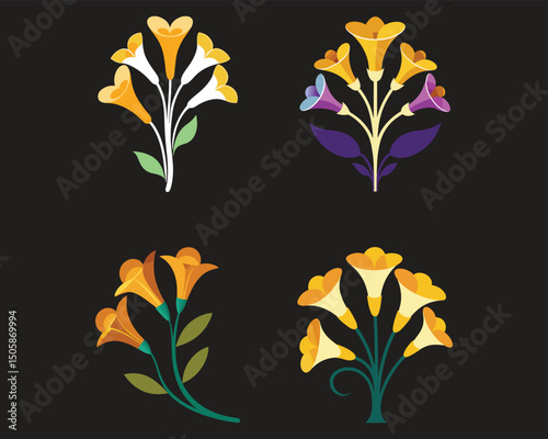 A Freesia in Outline Style with Small Trumpet-Shaped Blooms Vector Silhouette Design