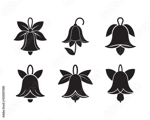 Bluebell flower silhouette black icon set vector illustration