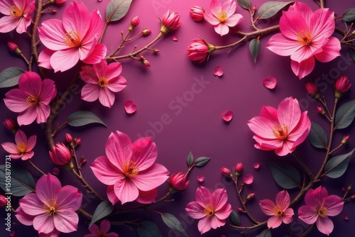 Intricate fuchsia blossoms & vines, elegant repeat , artwork, graphics