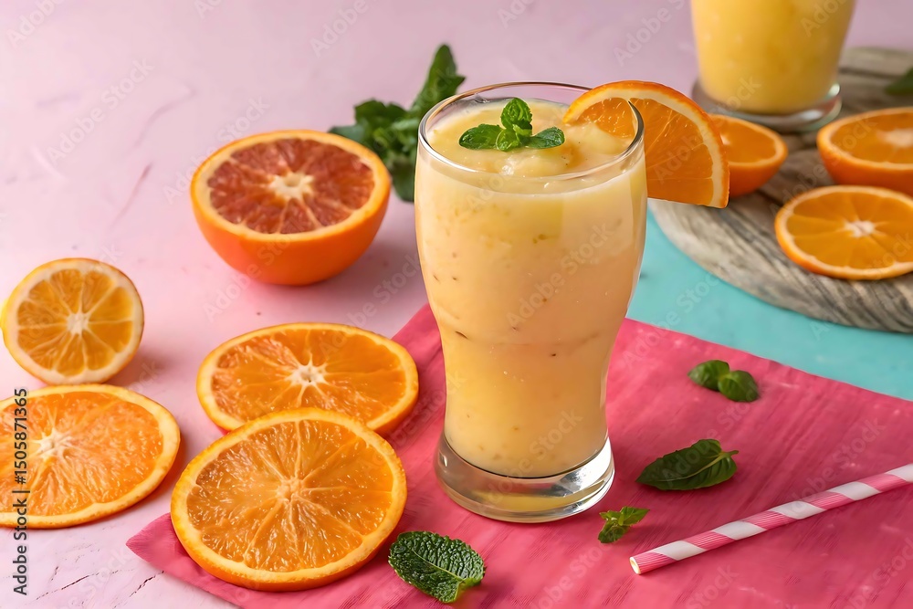 Fototapeta premium Refreshing orange smoothie with mint garnish