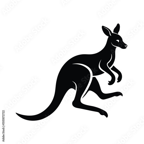 Leaping Kangaroo Joey Pouch Vector Silhouette