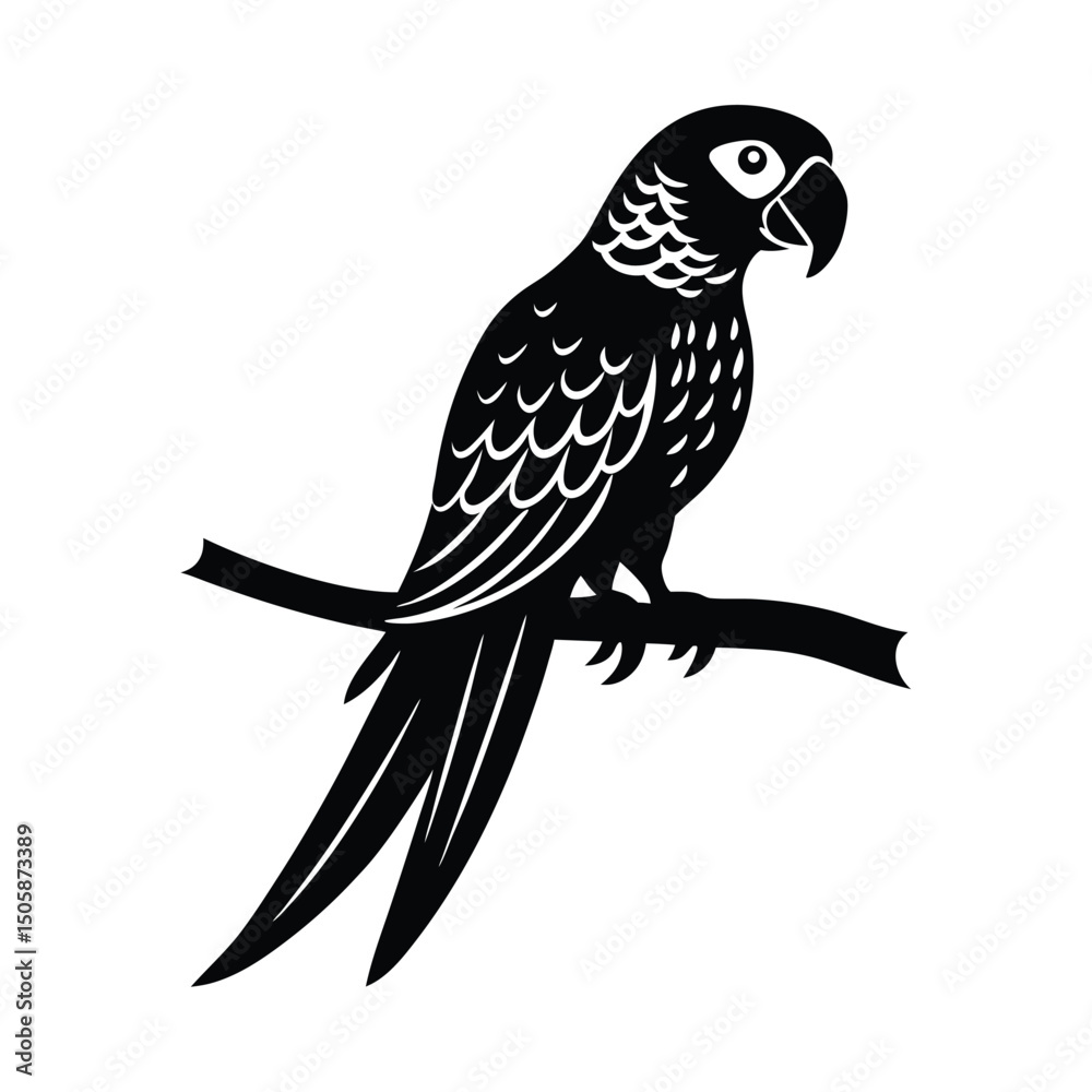 Fototapeta premium Macaw Perched Branch Vector Graphic