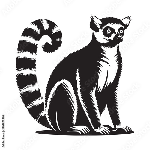 Silhouette Lemur black vector illustration style white background