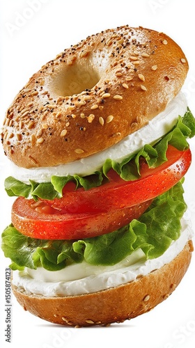 Delicious Sandwich Stacked With Fresh Vegetables and Cream Cheese on a Toaste...