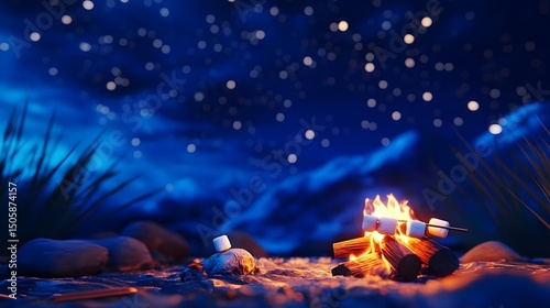 campfire in the forest , Starry Galaxy Over Blue Forest Horizon photo